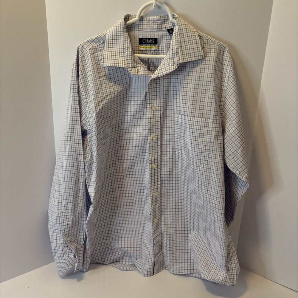 Chaps Regular Fit Men’s Shirt 17 34/35 Purple Blue Plaid